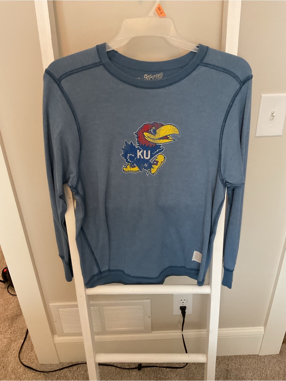 Original Retro Brand Blue Graphic Crewneck Tee with Yellow Accent